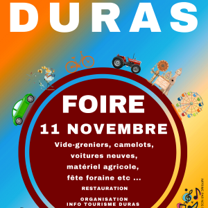 Foire de la Saint Martin Duras Le vendredi 11 novembre 2022 à partir de 8h